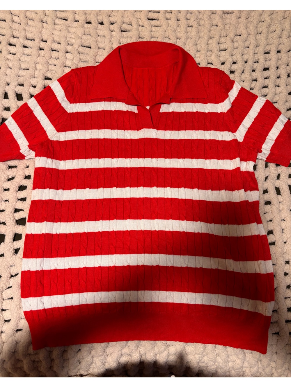 SHEIN Red and White Striped Crew-Neck Sweater - Picture 1 of 2